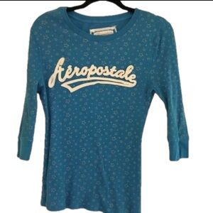❤️EUC Aeropostale waffle textured 3/4 sleeve Blue Shirt XXL Juniors